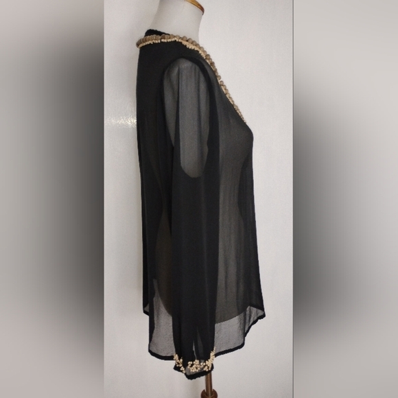 SILK CHIFFON BEADED TUNIC NWOT - Picture 4 of 9